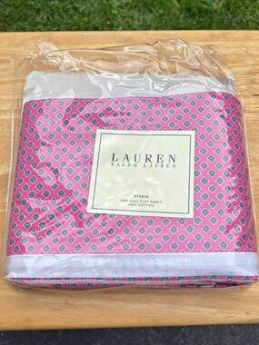 Lauren Ralph Lauren Studio Pink Base with Green Pattern King Flat Sheet ONLY